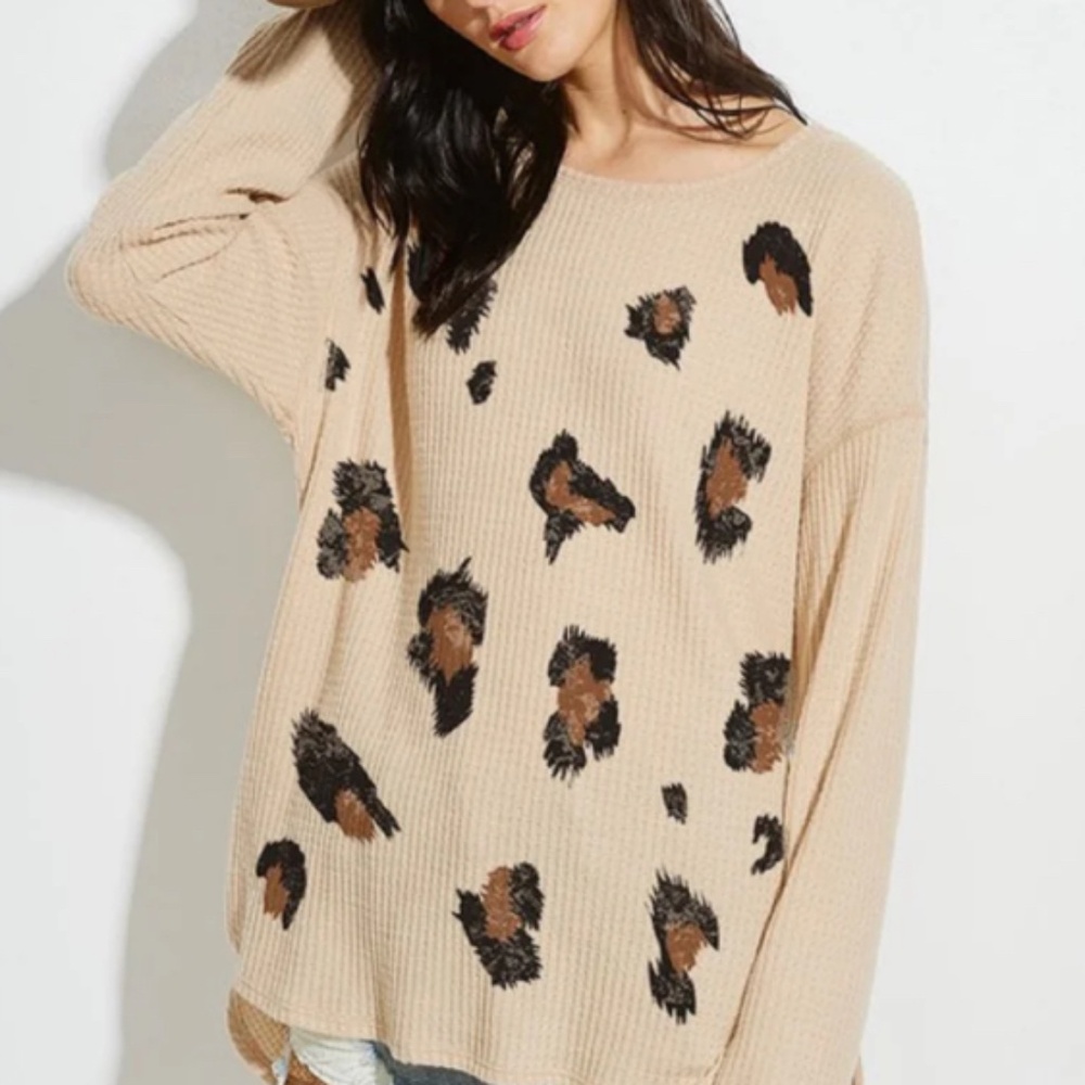 Waffle Knit Leopard Top